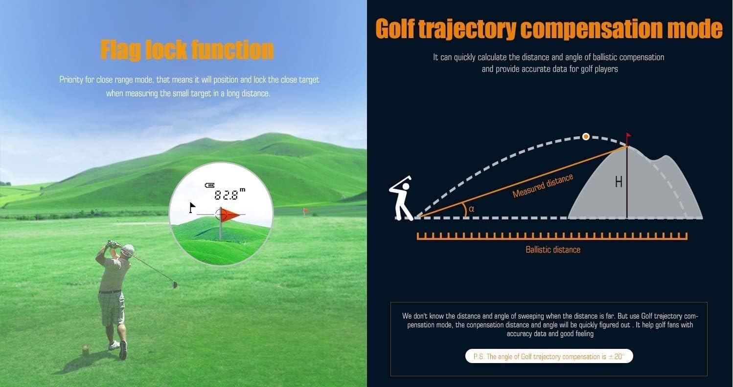 Golf Laser Rangefinder 600M Flag Lock Angle Height Speed LCD Compact