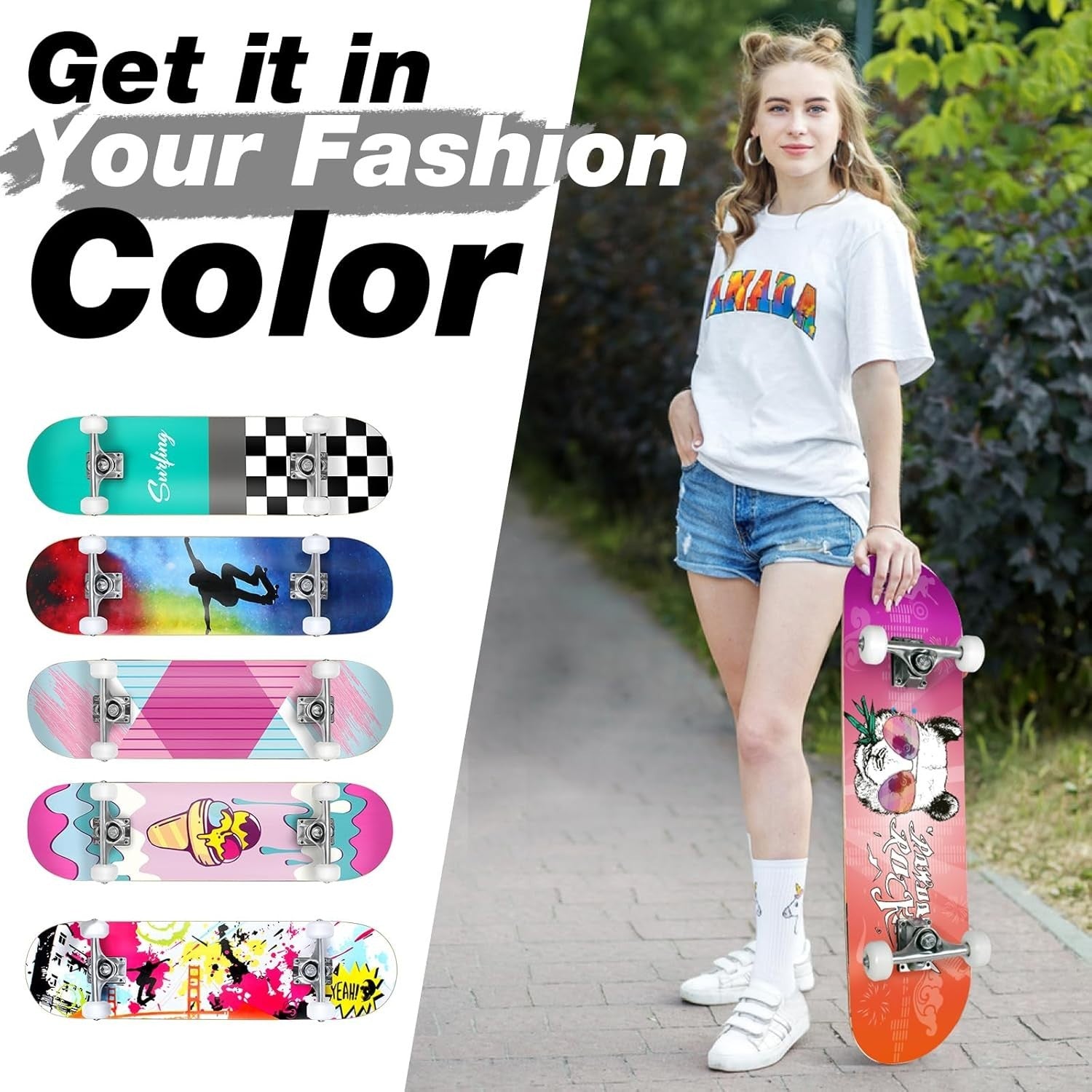 31x8 Maple Complete Skateboard Double Kick Kids Teens Adult Orange