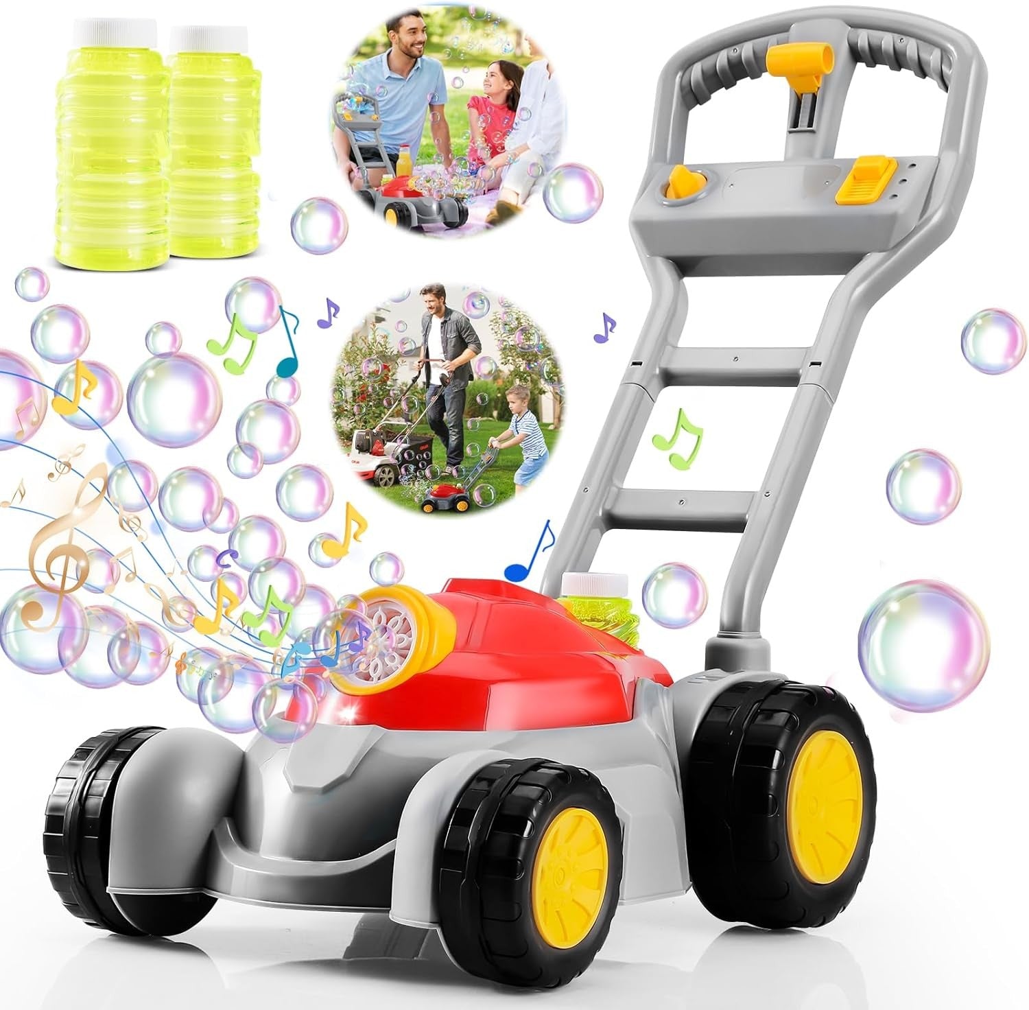 Lawn Mower Bubble Machine with Light Music Kids Push Toy