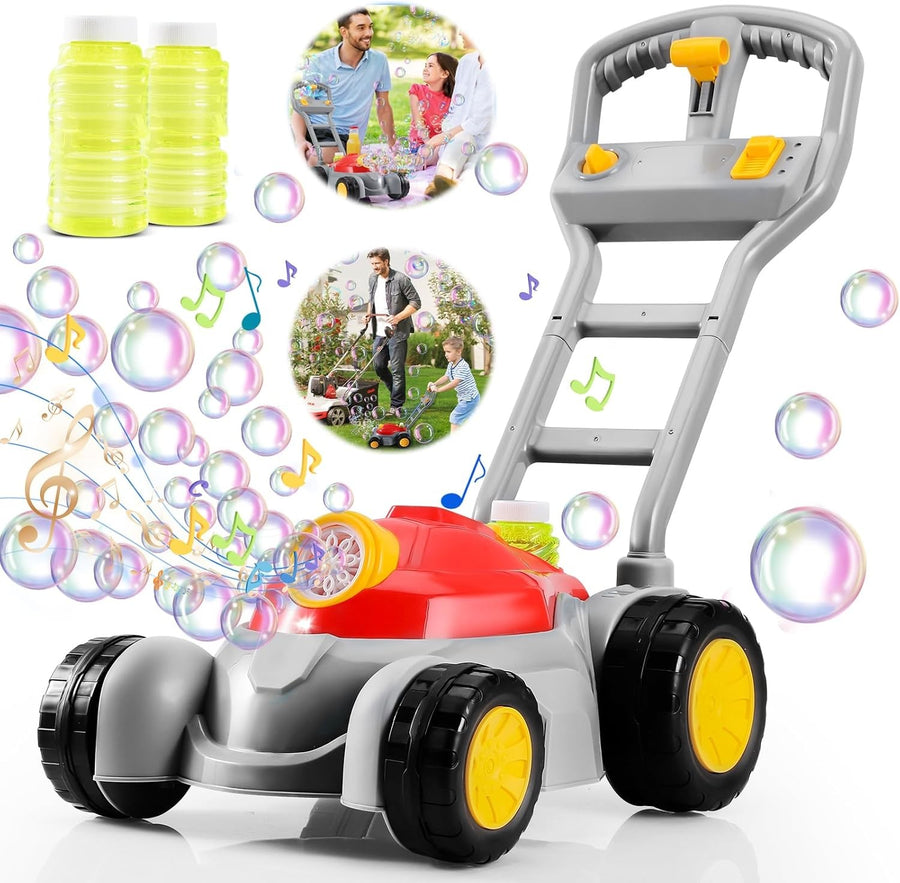 Lawn Mower Bubble Machine with Light Music Kids Push Toy