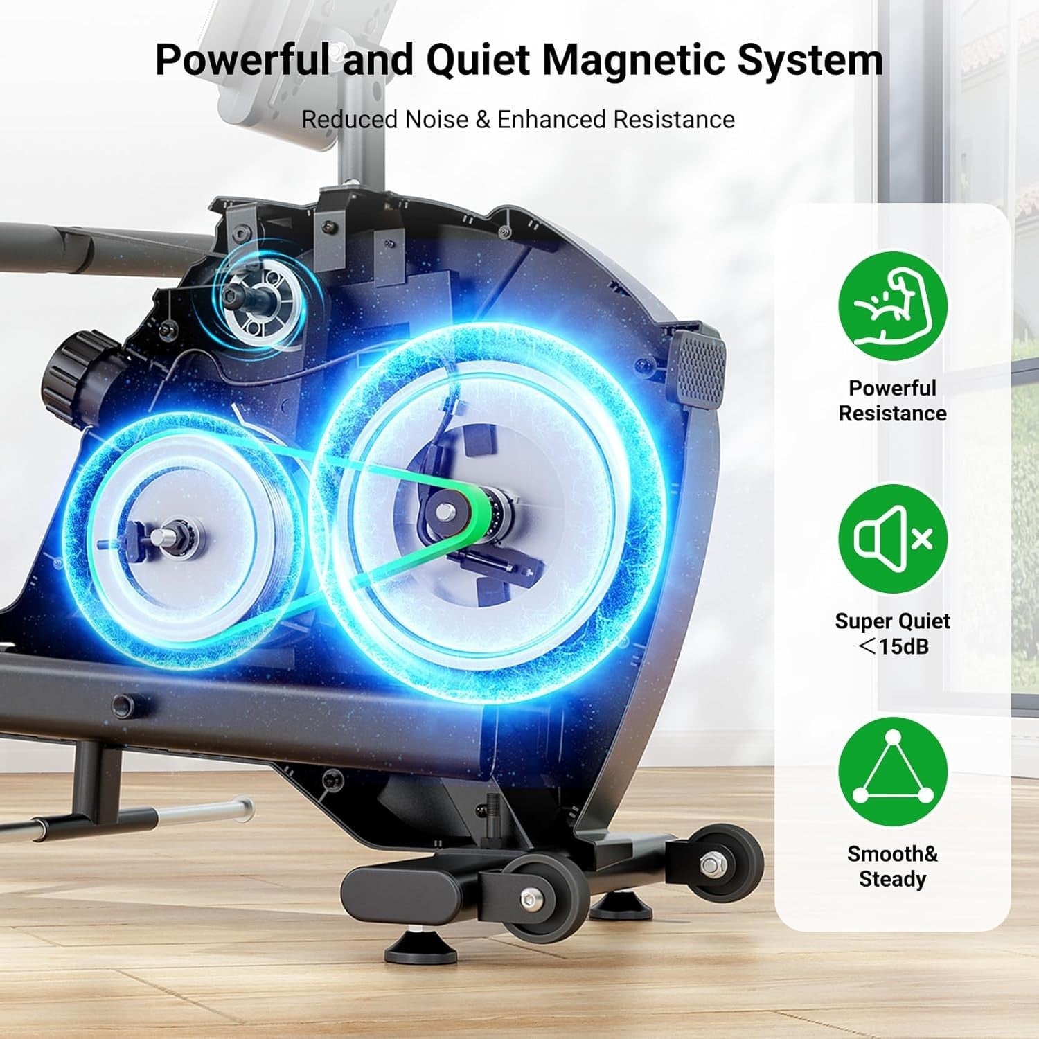 Rowing Machine 16-Level Quiet Resistance Bluetooth LCD Dual Rail 350LB