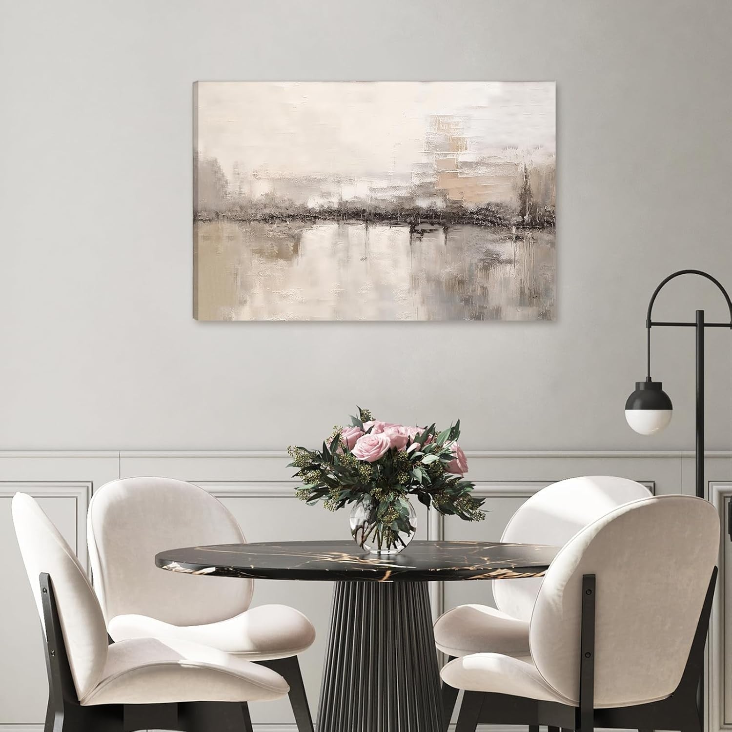 Beige Abstract Canvas Wall Art Framed Minimalist Modern Home Decor 59x39cm