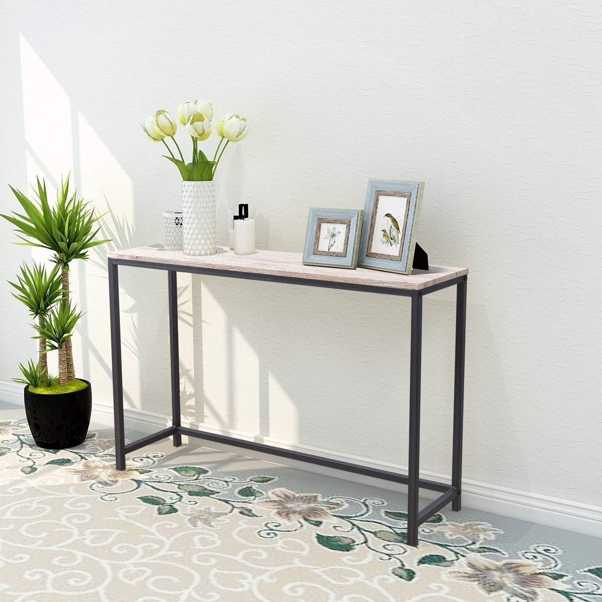 Narrow Console Table for Hallway Entryway Sofa – Rustic Wood & Metal