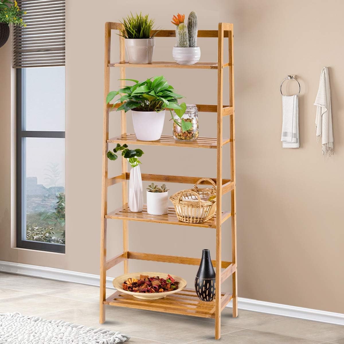 4 Tier Bamboo Plant Stand Ladder Flower Pot Display Shelf Indoor Outdoor Rack