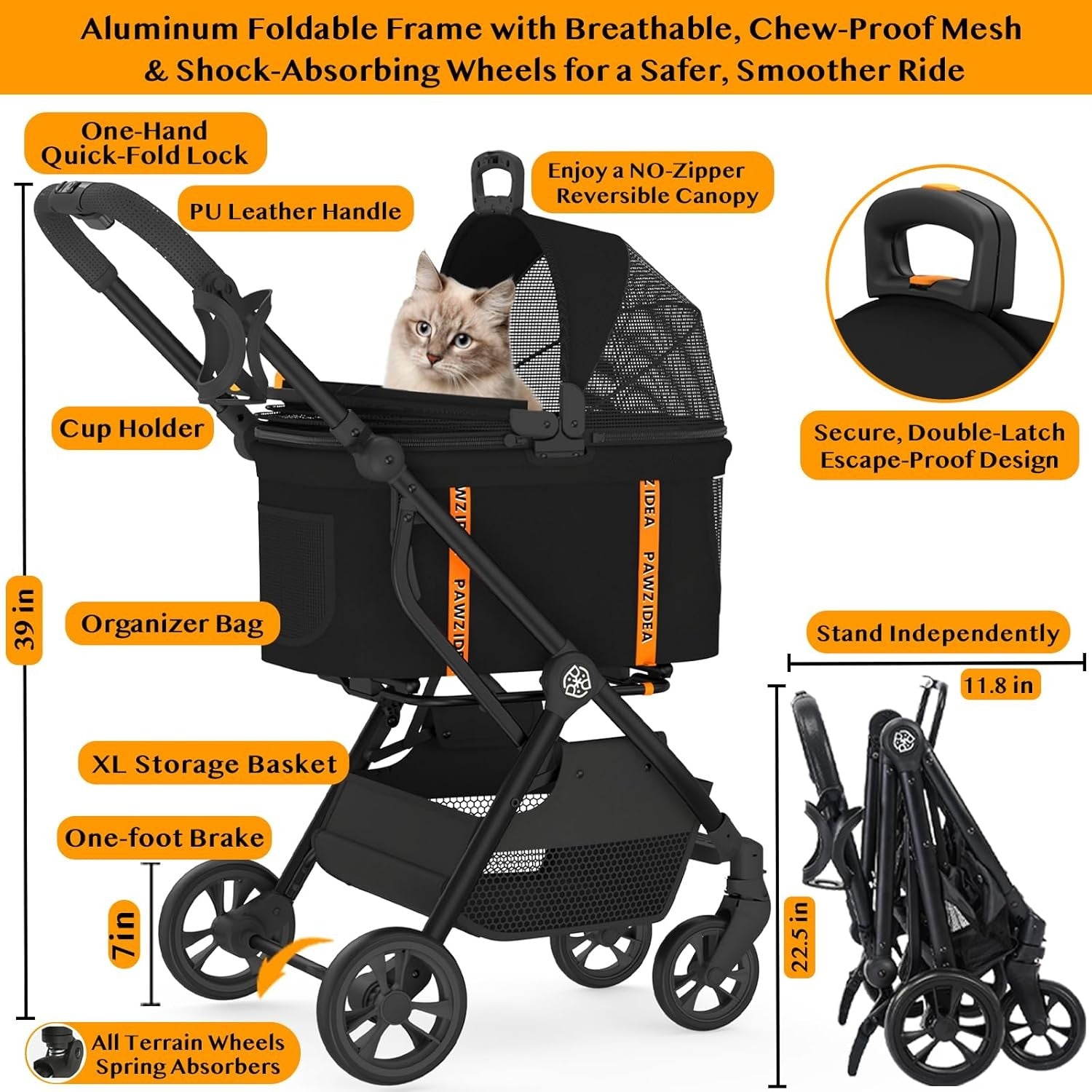 4 in 1 Pet Stroller Dog Cat Pushchair Detachable Carrier Foldable