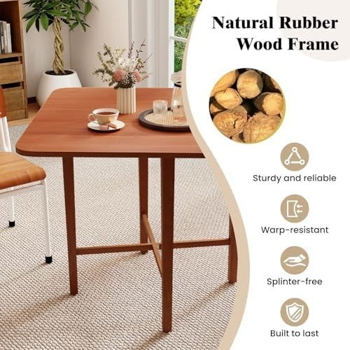 Folding Drop Leaf Dining Table for Small Spaces with Rubber Wood Legs
