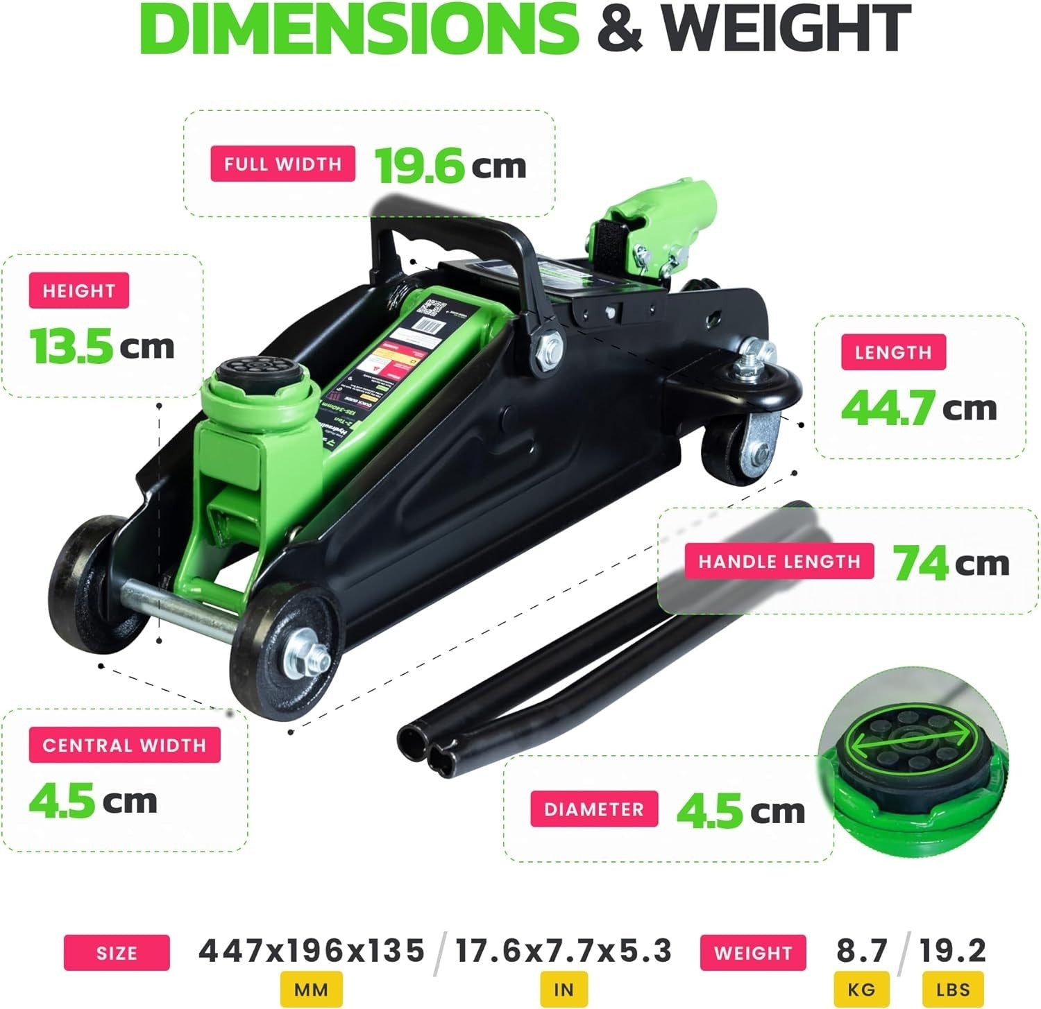 2 Ton Hydraulic Trolley Jack 4400lbs Car SUV Lift 5.3–13.4" w/ Carry Case