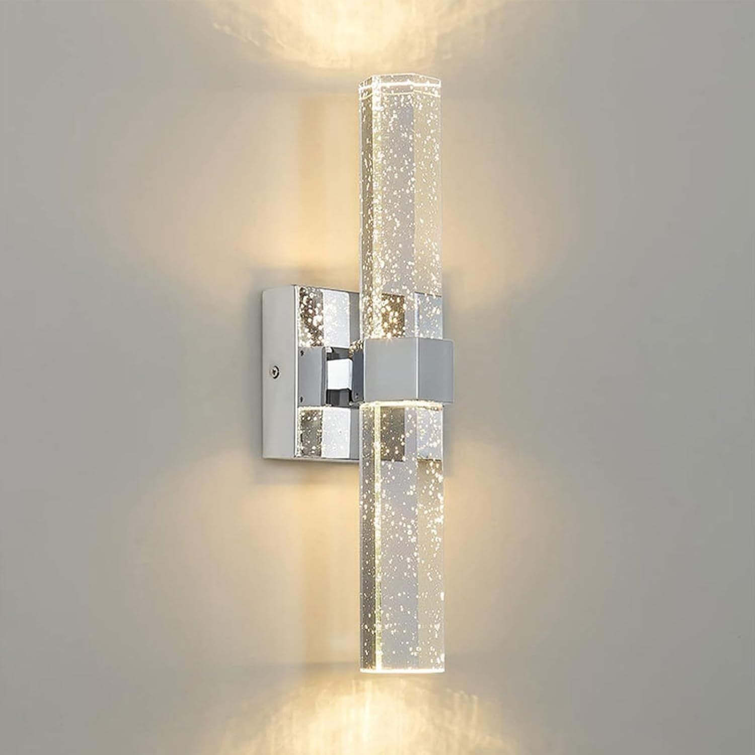 Crystal LED Wall Sconce Silver | Tri-Color Modern Light for Bedroom & Hall