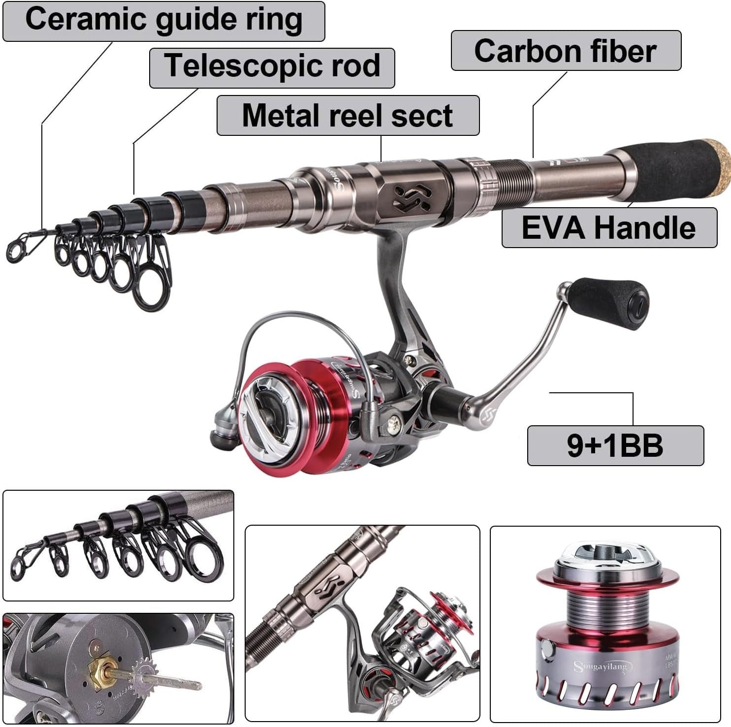 2.7m Telescopic Carbon Fiber Fishing Rod & 12+1BB Reel Full Kit