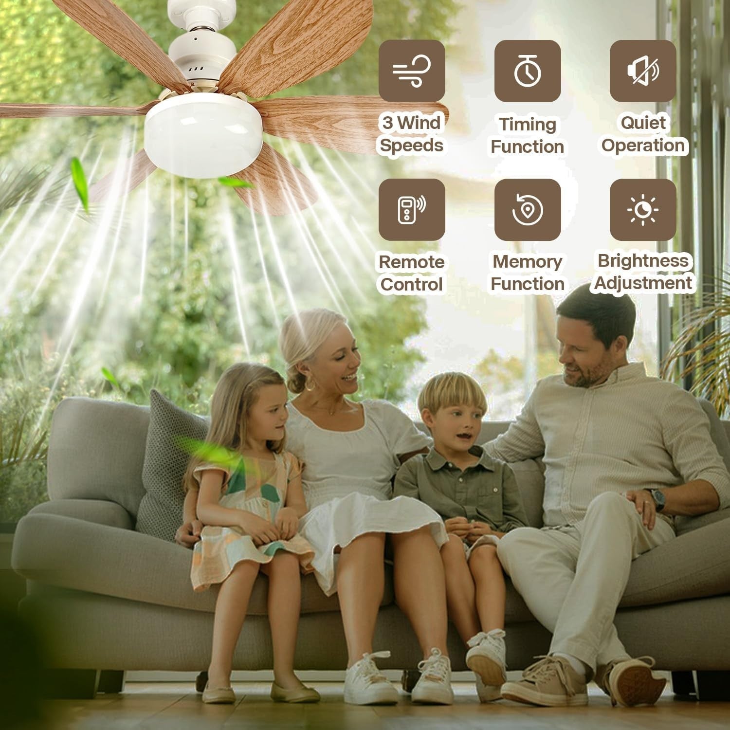 52cm LED Ceiling Fan Light, 3 Speed, Dimmable 3000K-6500K, E27, Remote