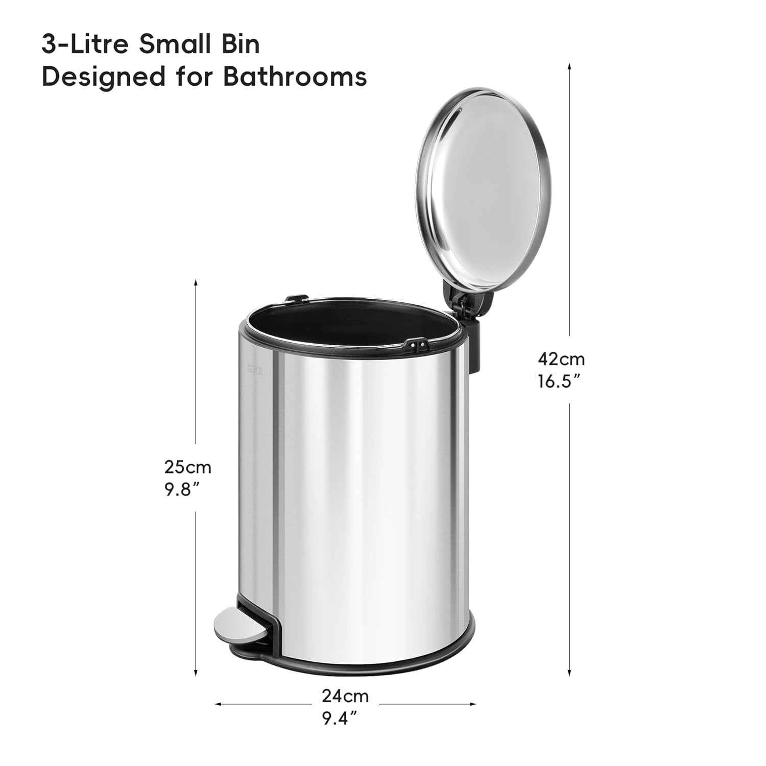 3L Stainless Steel Pedal Bin Small Bathroom Bedroom Trash Can