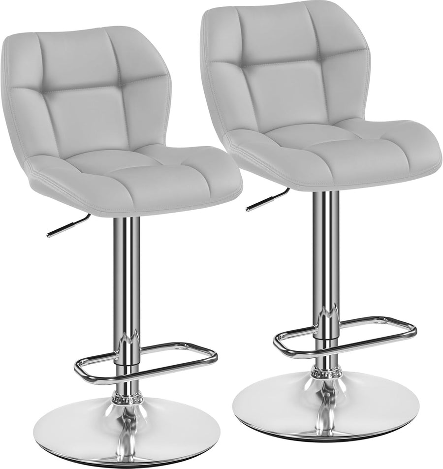 Adjustable Swivel Bar Stools Set of 2 Light Grey PU Counter Chairs