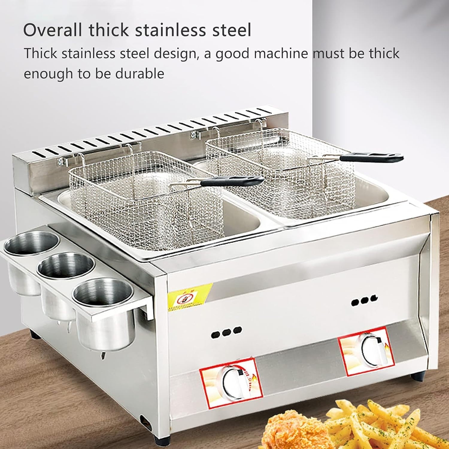 8L LPG Gas Deep Fryer Stainless Steel Countertop Adjustable Heat