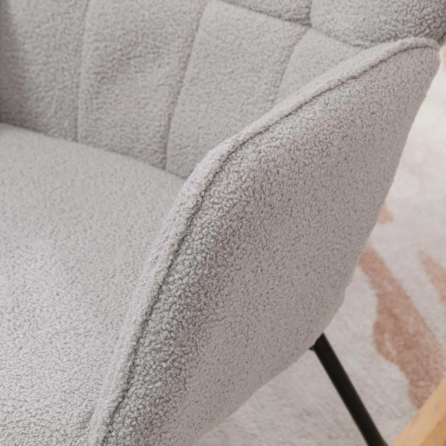 Light Grey Fleece Rocking Armchair – Soft Wingback Glider for Nursery & Home