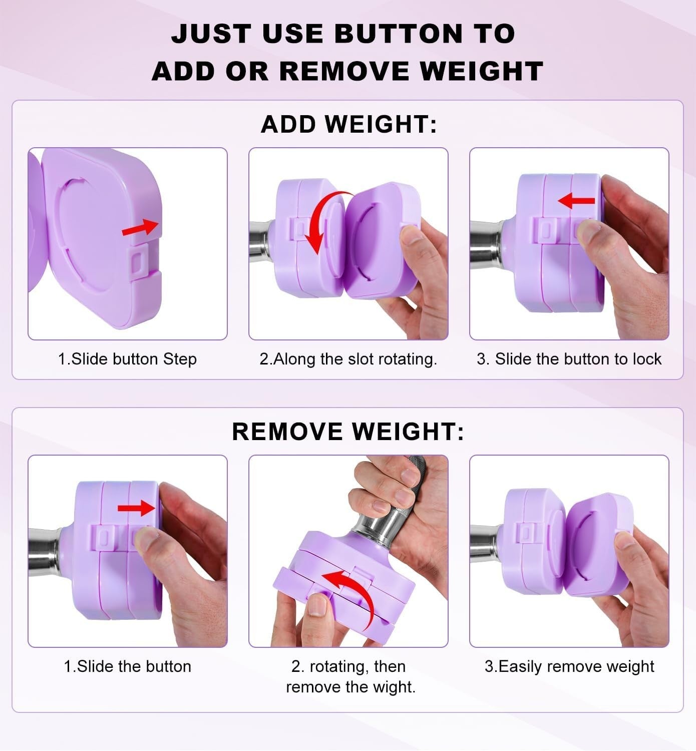 40LB Adjustable Dumbbells Pair 4-in-1 Anti-Roll Purple Home Gym Weights