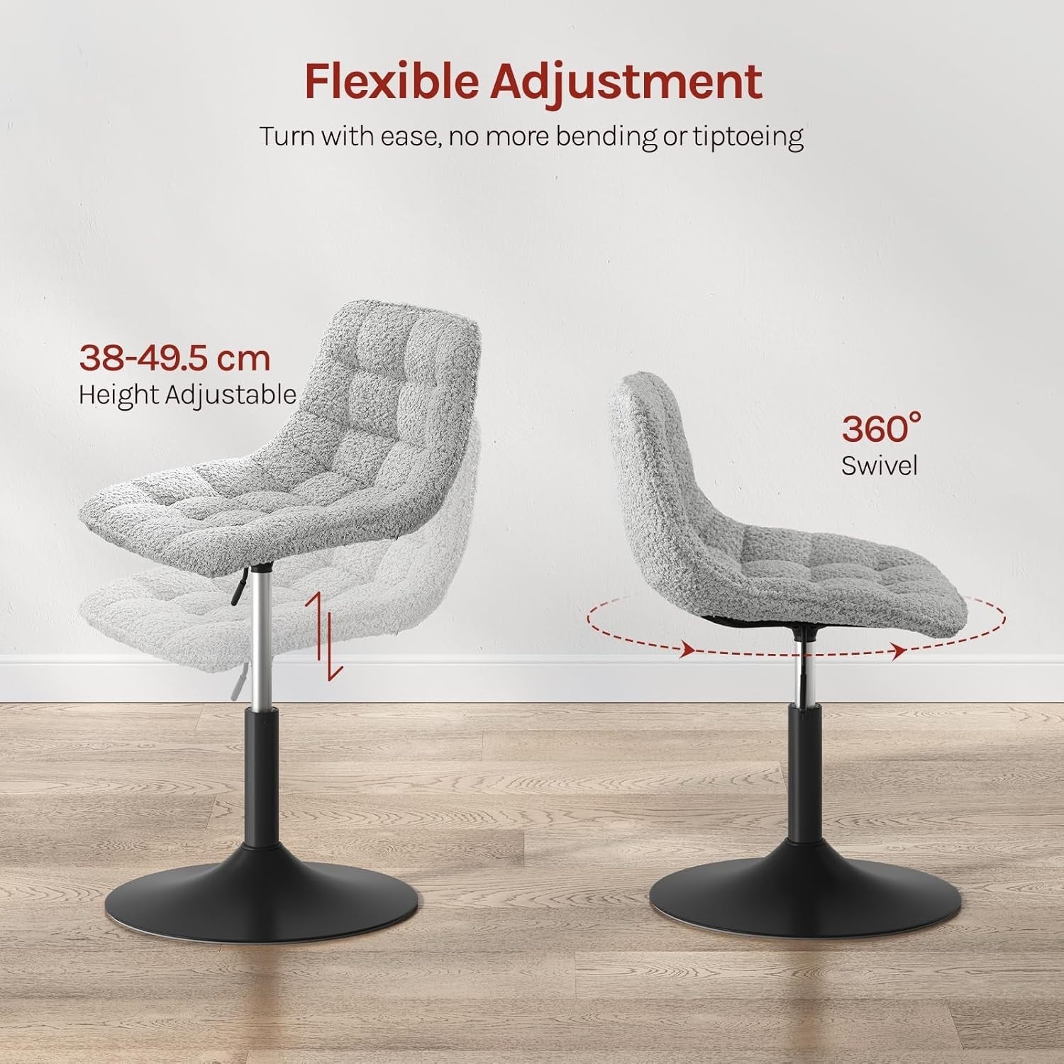 Grey Swivel Vanity Chair Height Adjustable Chenille Dressing Table Stool