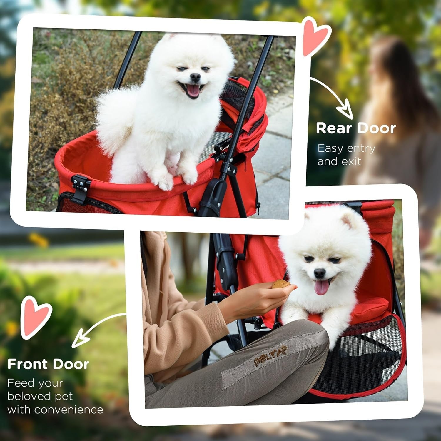 Pet Travel Stroller Dog Pushchair Foldable with Brake Basket Canopy Red