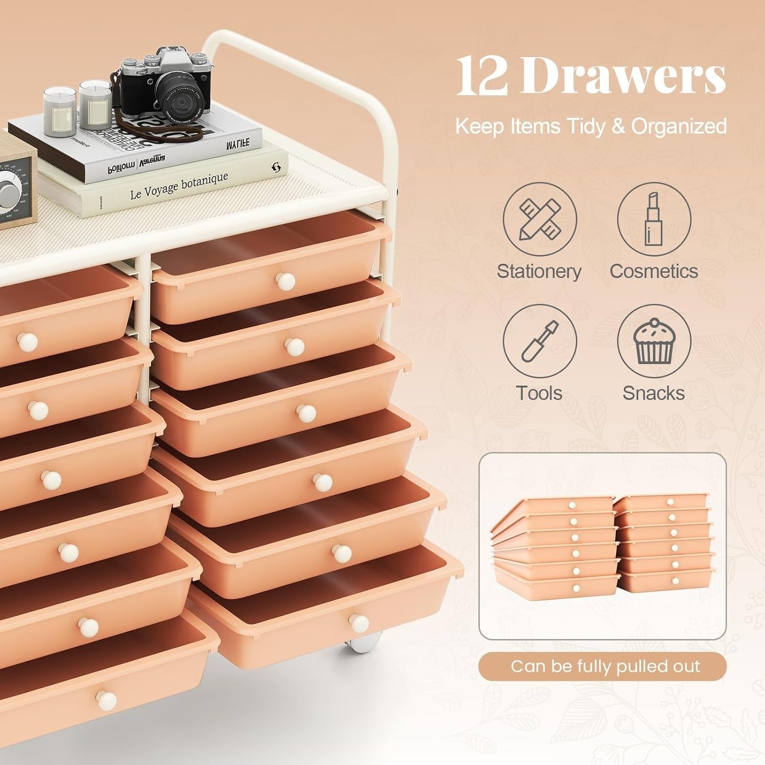 12 Drawer Rolling Storage Cart Utility Trolley Organizer Lockable Wheels