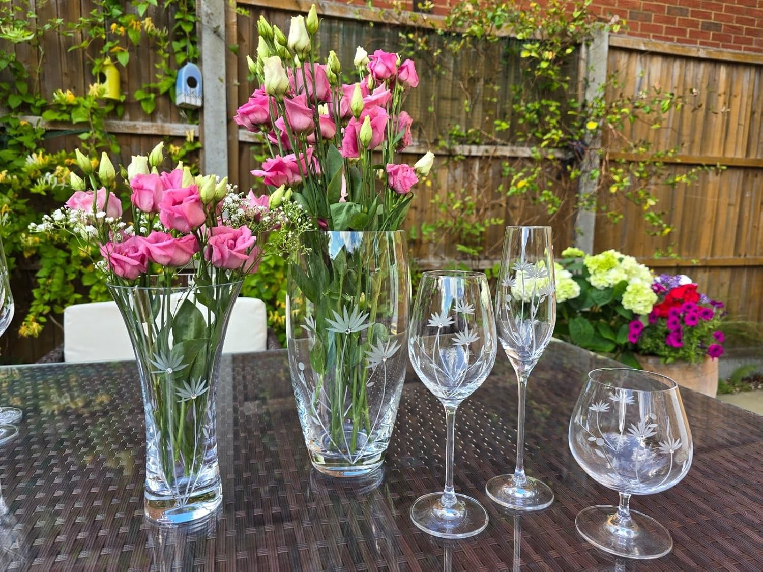Crystal Flower Vase 25cm Hand Cut Glass Botanical Design Gift Boxed