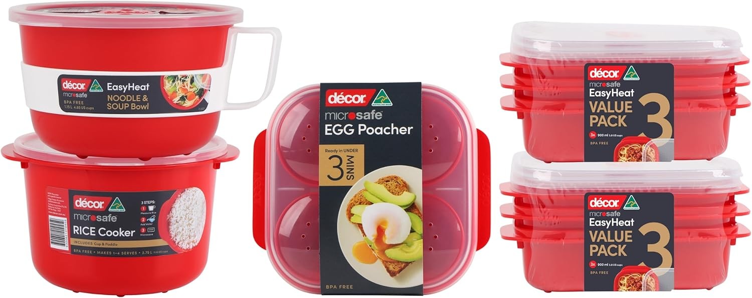 2.75L Microwave Rice Cooker 1-4 Cups BPA Free Red
