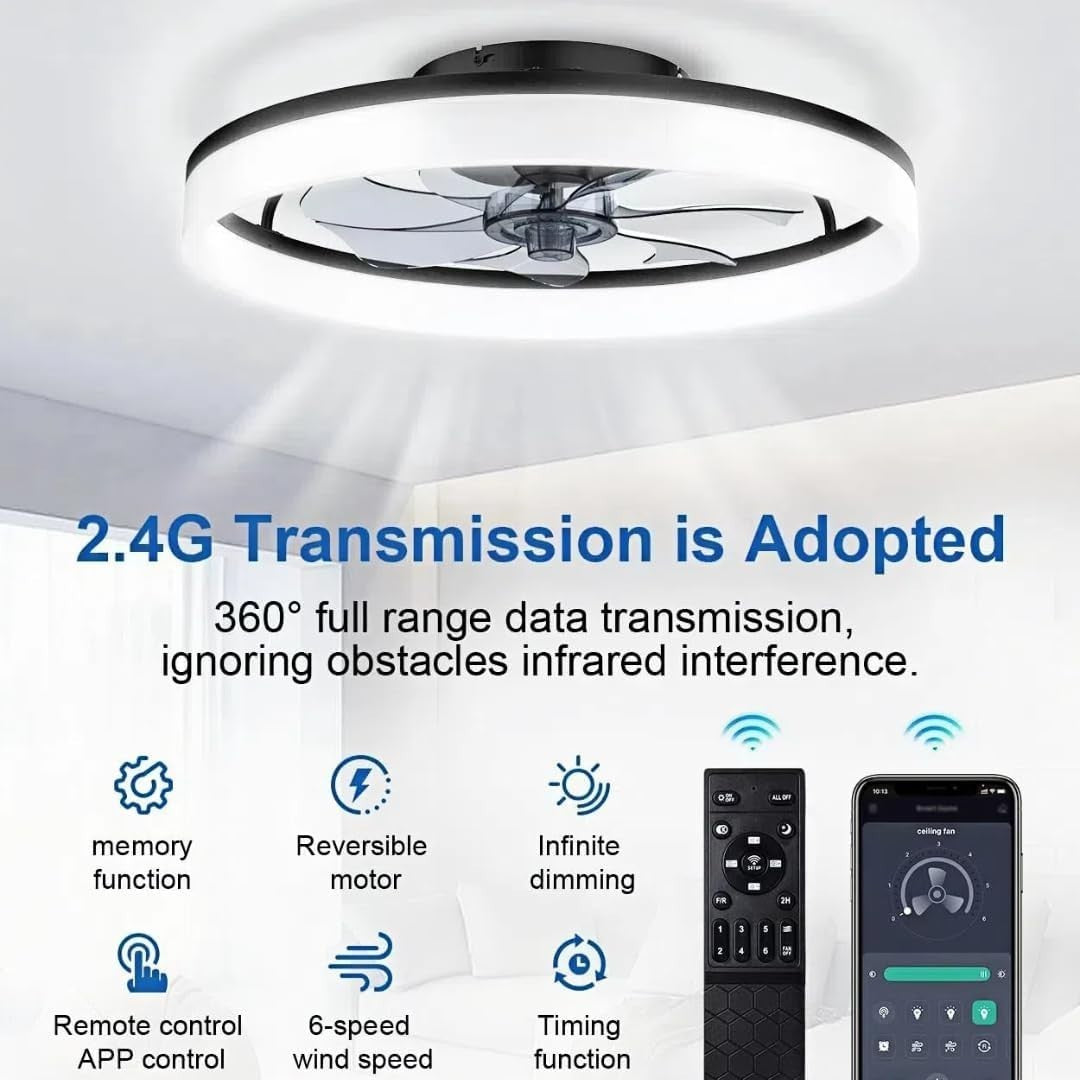50cm Ceiling Fan Light, Smart Remote, Quiet 6-Speed Dimmable LED