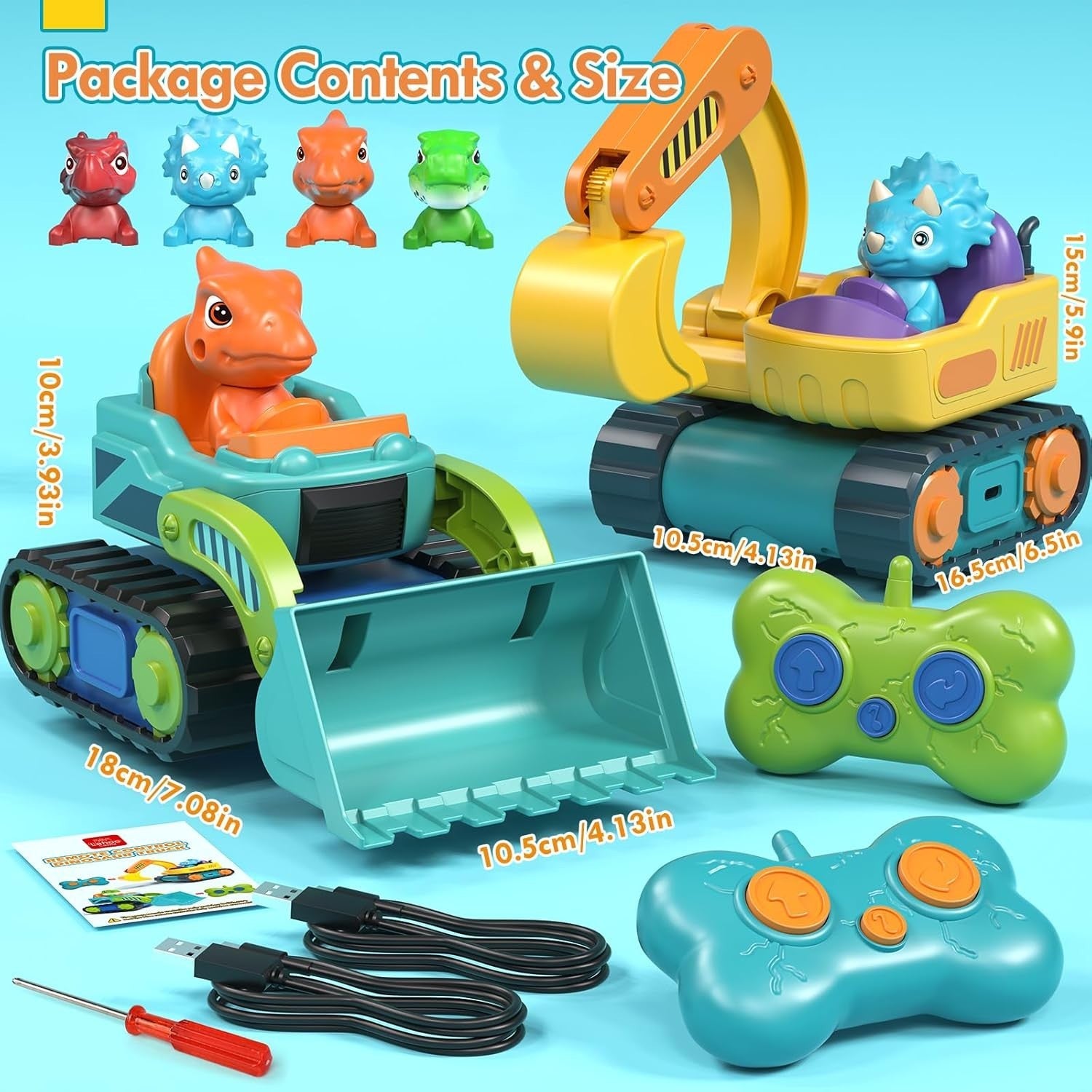 Castle Dinosaur RC Digger Construction Truck Toy w/ Music Sound for Toddlers 1-3