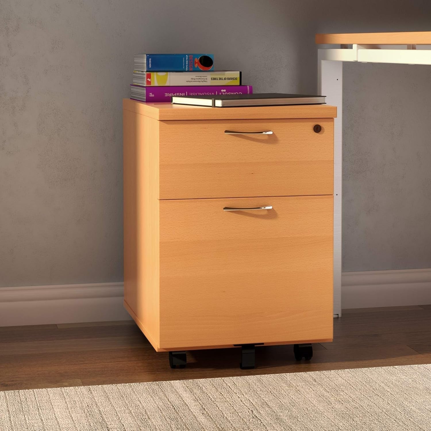 Lockable 2 Drawer Mobile Filing Cabinet Pedestal Office Storage Beech