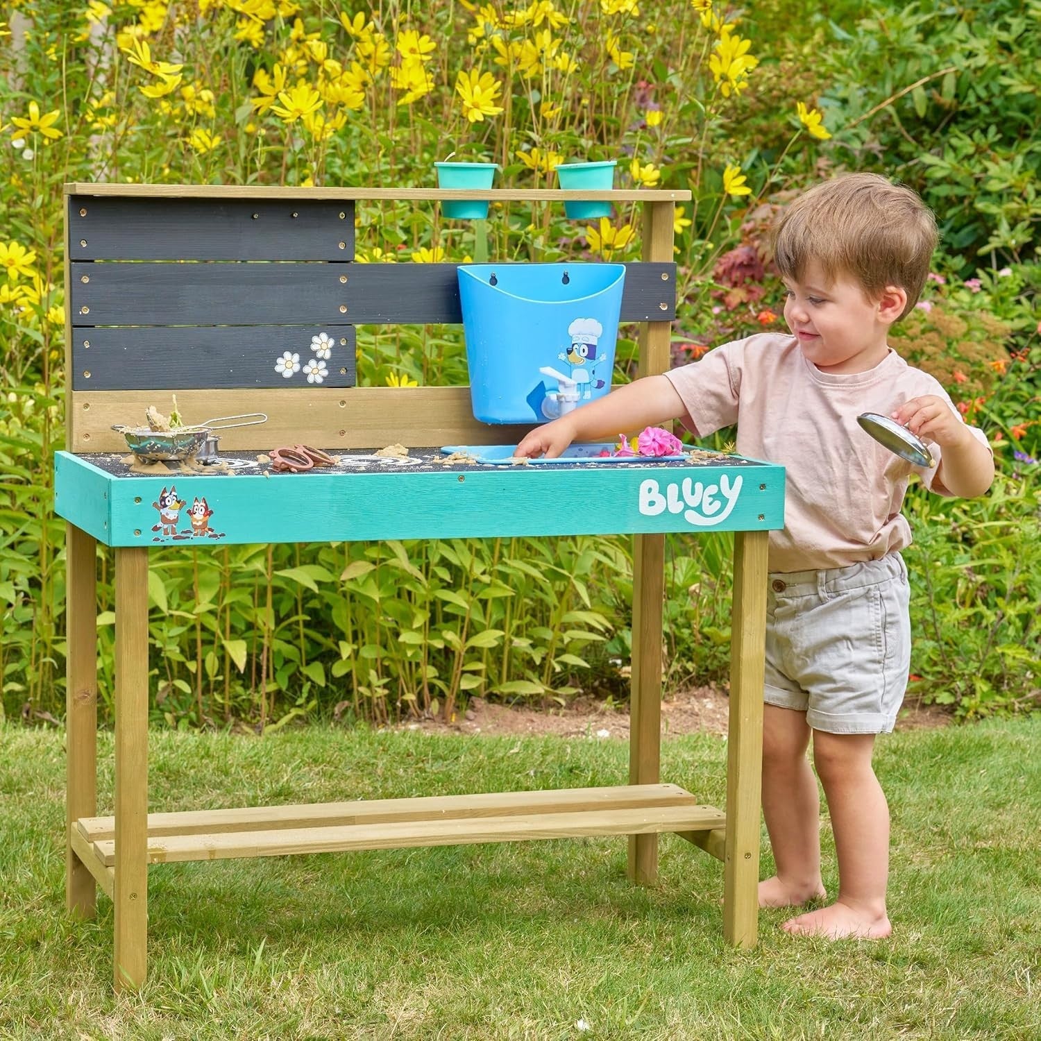 Wooden Mud Kitchen Outdoor Playset w/ Sink Utensils Garden Toy