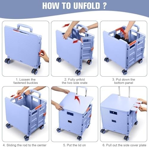Folding Shopping Trolley 55kg Heavy Duty Cart 360° Wheels Adjustable Handle Blue
