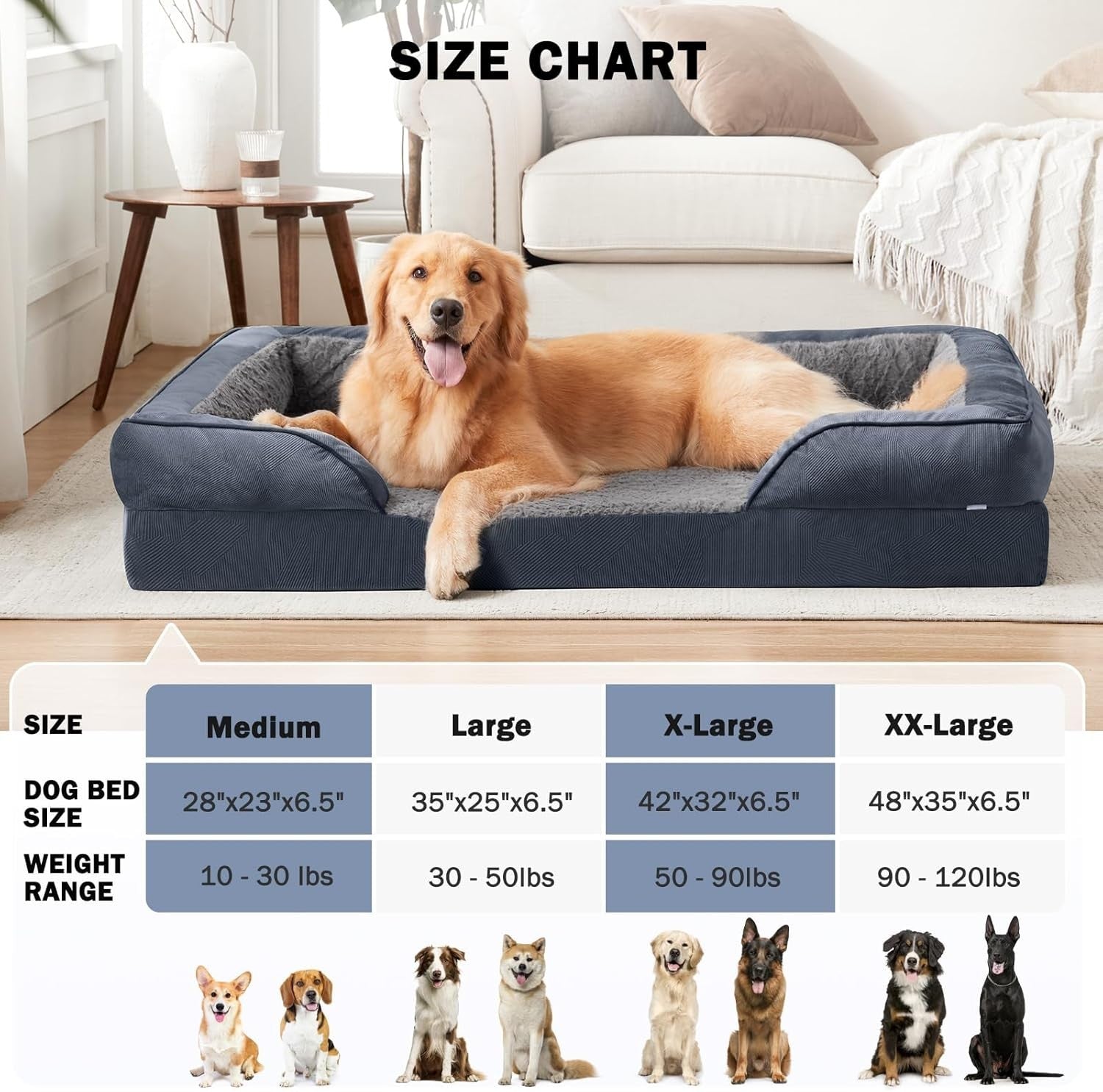 Large Orthopedic Memory Foam Dog Bed Washable Sofa 89x64x17cm Grey