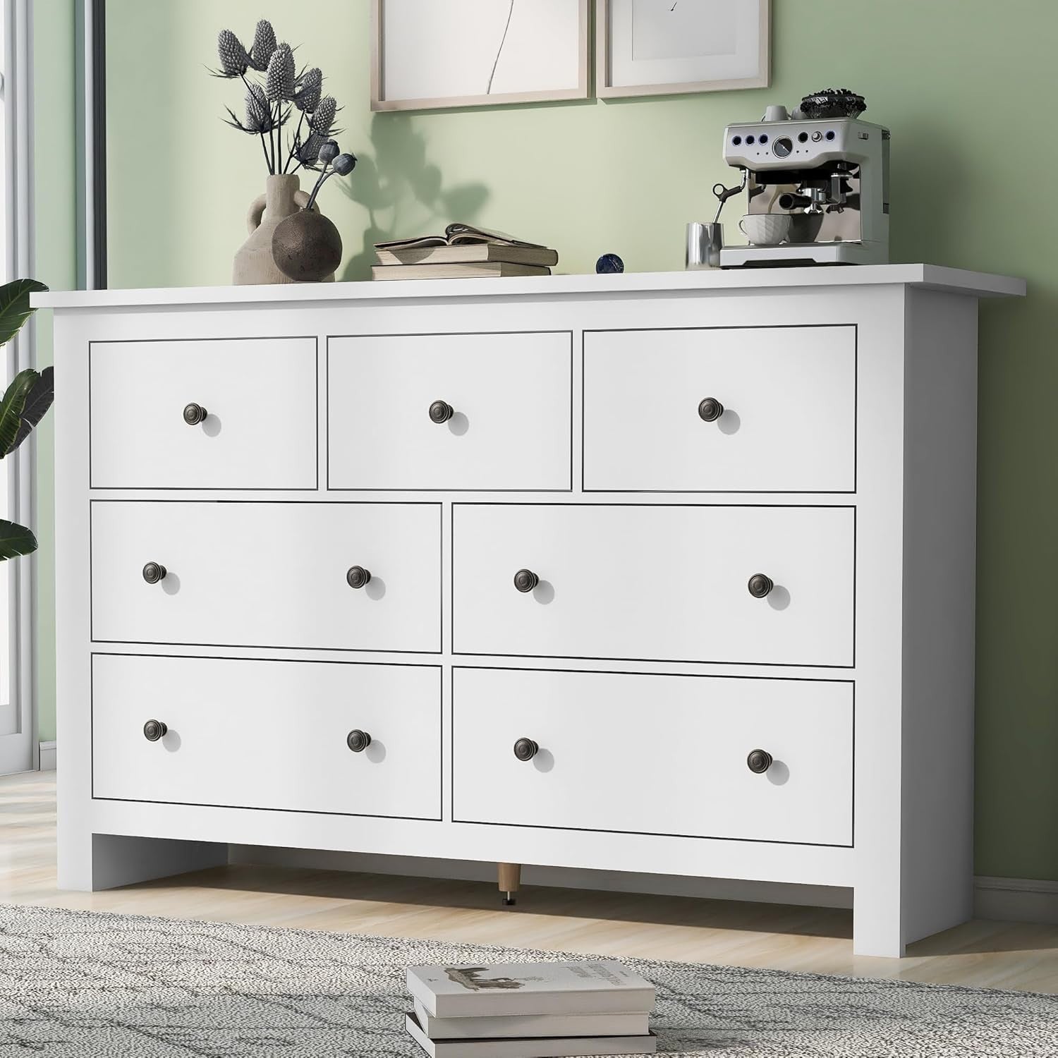 White 7 Drawer Chest Sideboard Cabinet for Bedroom, Living Room & Office