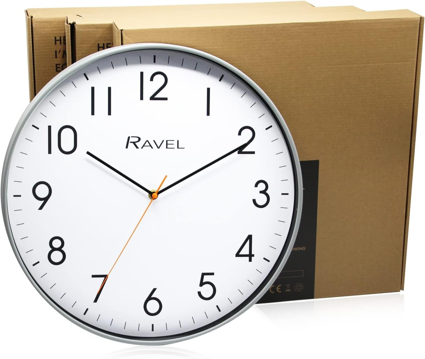 Large 40cm Silent Wall Clock Grey Frame Modern Easy-Read Quartz Home Decor