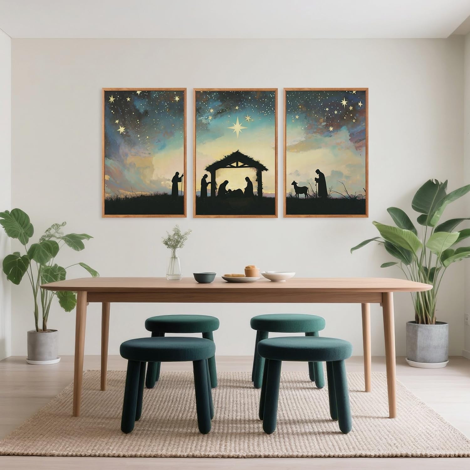 Christian Nativity Framed Canvas Wall Art Set 3 Religious Christmas Decor