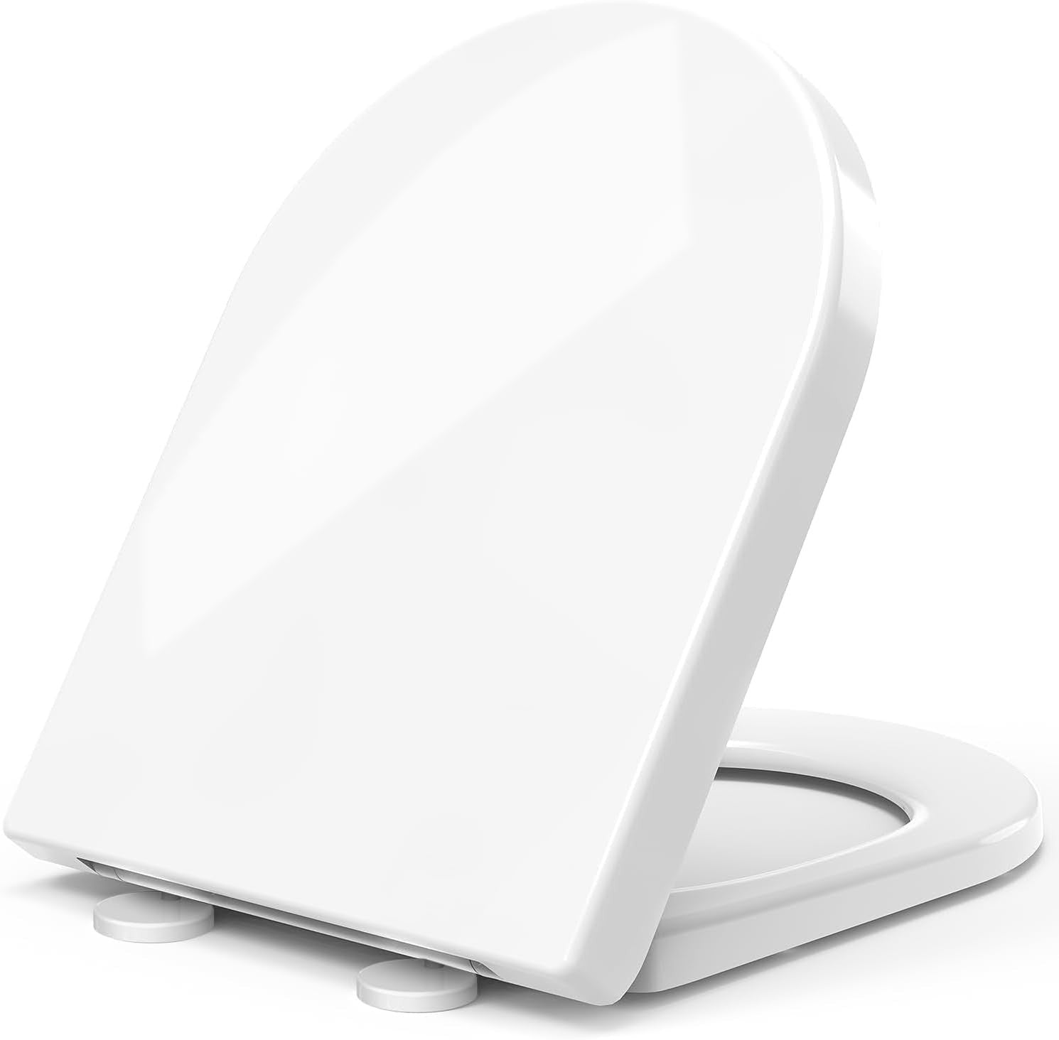 D Shape Soft Close Toilet Seat White Quick Release Antibacterial PP 46.6x36cm