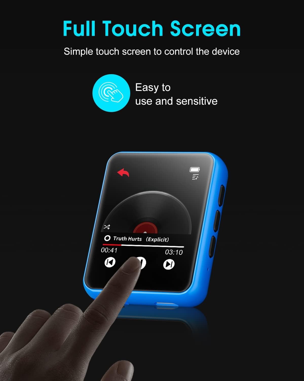 32GB Bluetooth 5.0 MP3 Player Blue 2.4" Touch Screen FM