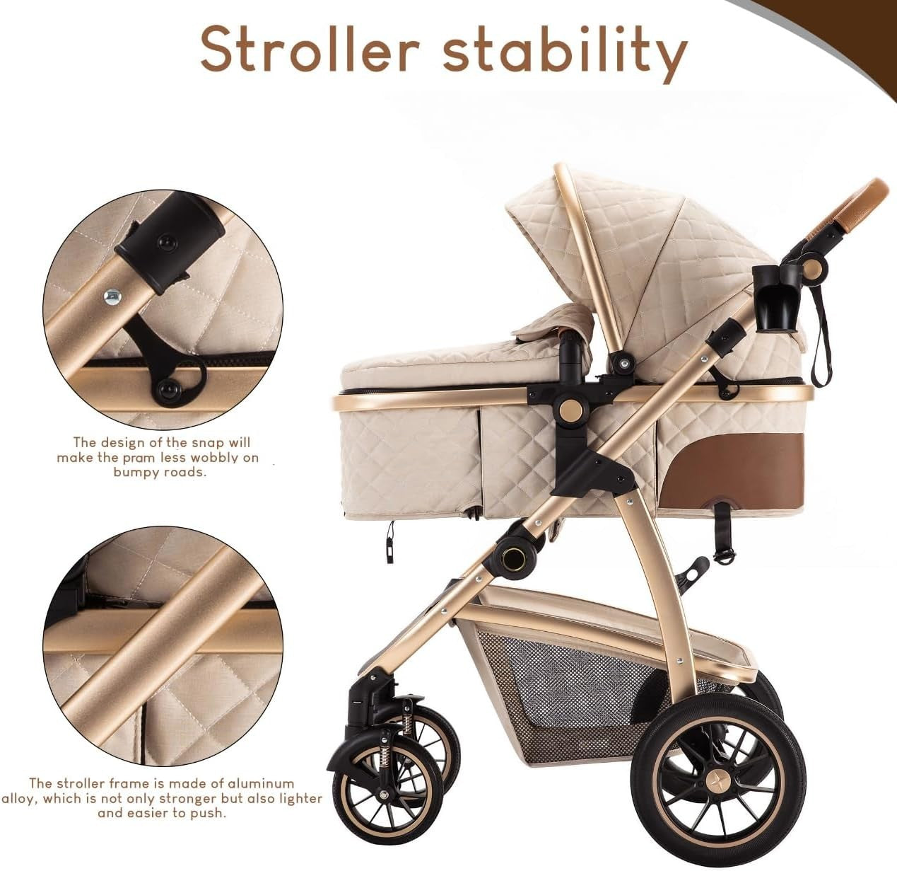 3-in-1 Baby Stroller Travel System Car Seat Pram Adjustable Handle Pink