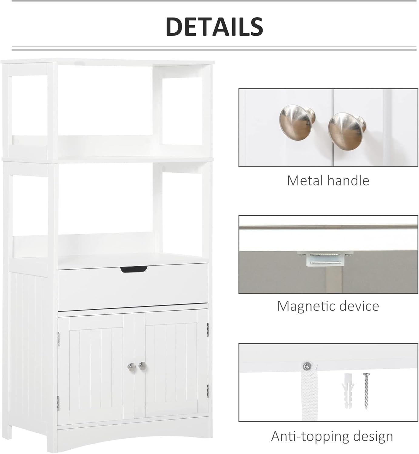 White Freestanding Bathroom Storage Cabinet with Shelves Drawer Doors