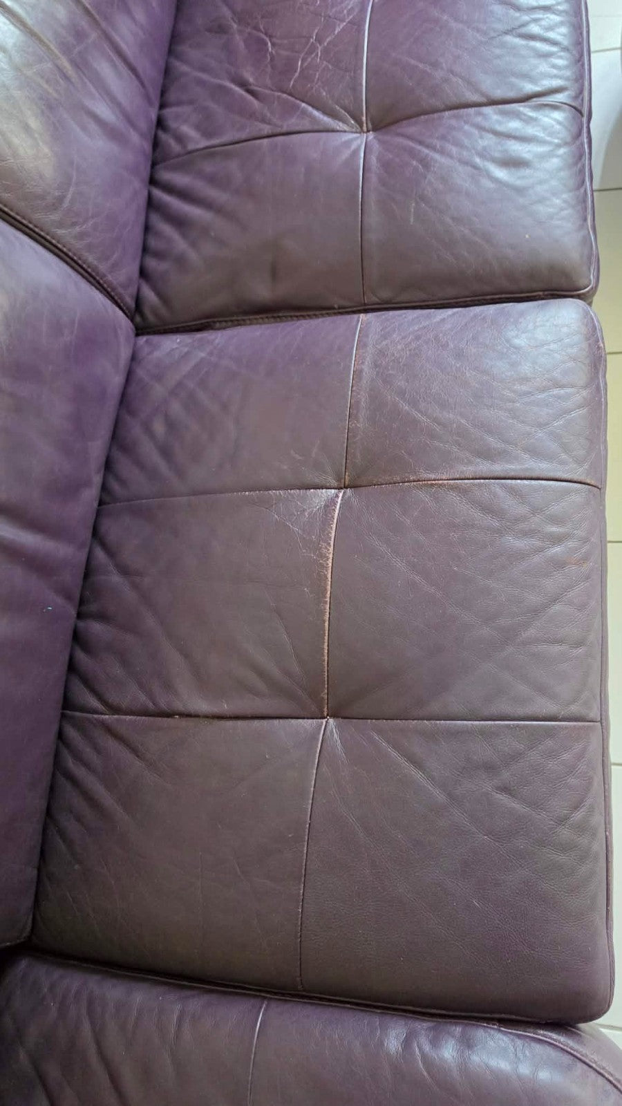 Large Purple Leather Corner Sofa + Footstool (PTP)