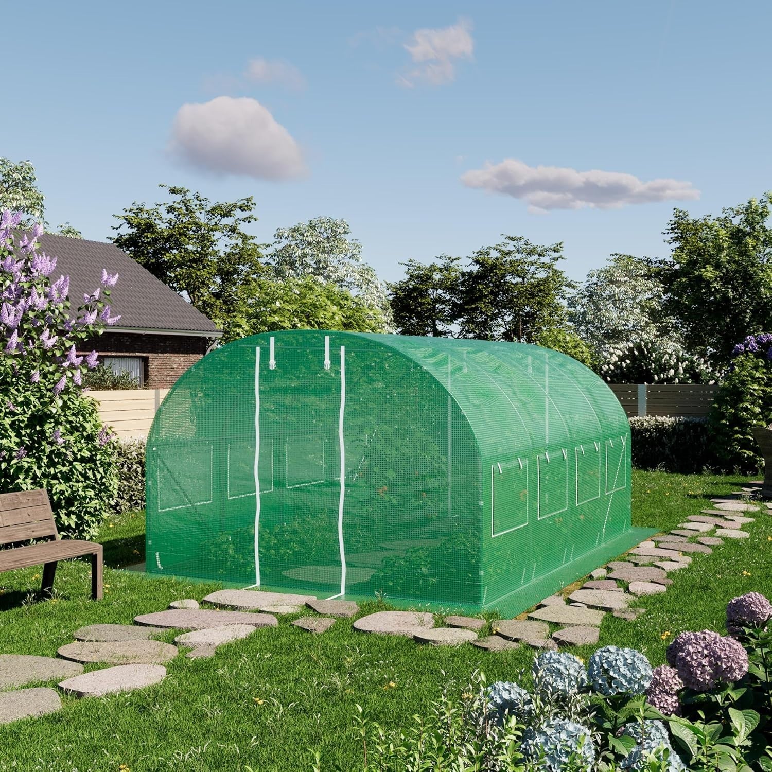 Heavy Duty Polytunnel Greenhouse 3x4m UV Resistant PE Cover with Windows & Metal