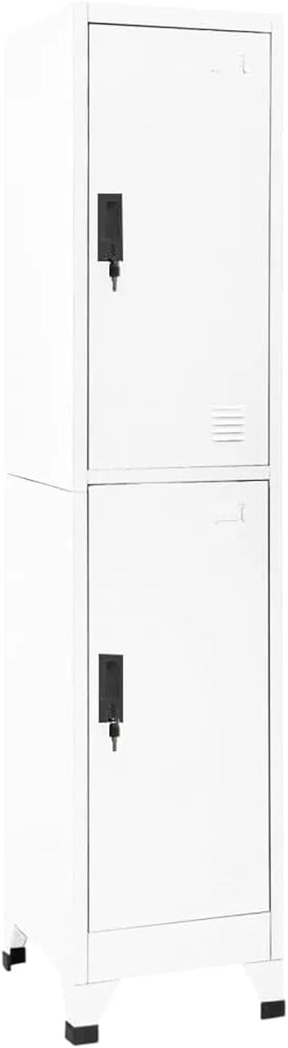 White Metal Locker Cabinet 2 Door Lockable Storage Cupboard Office Gym 180cm