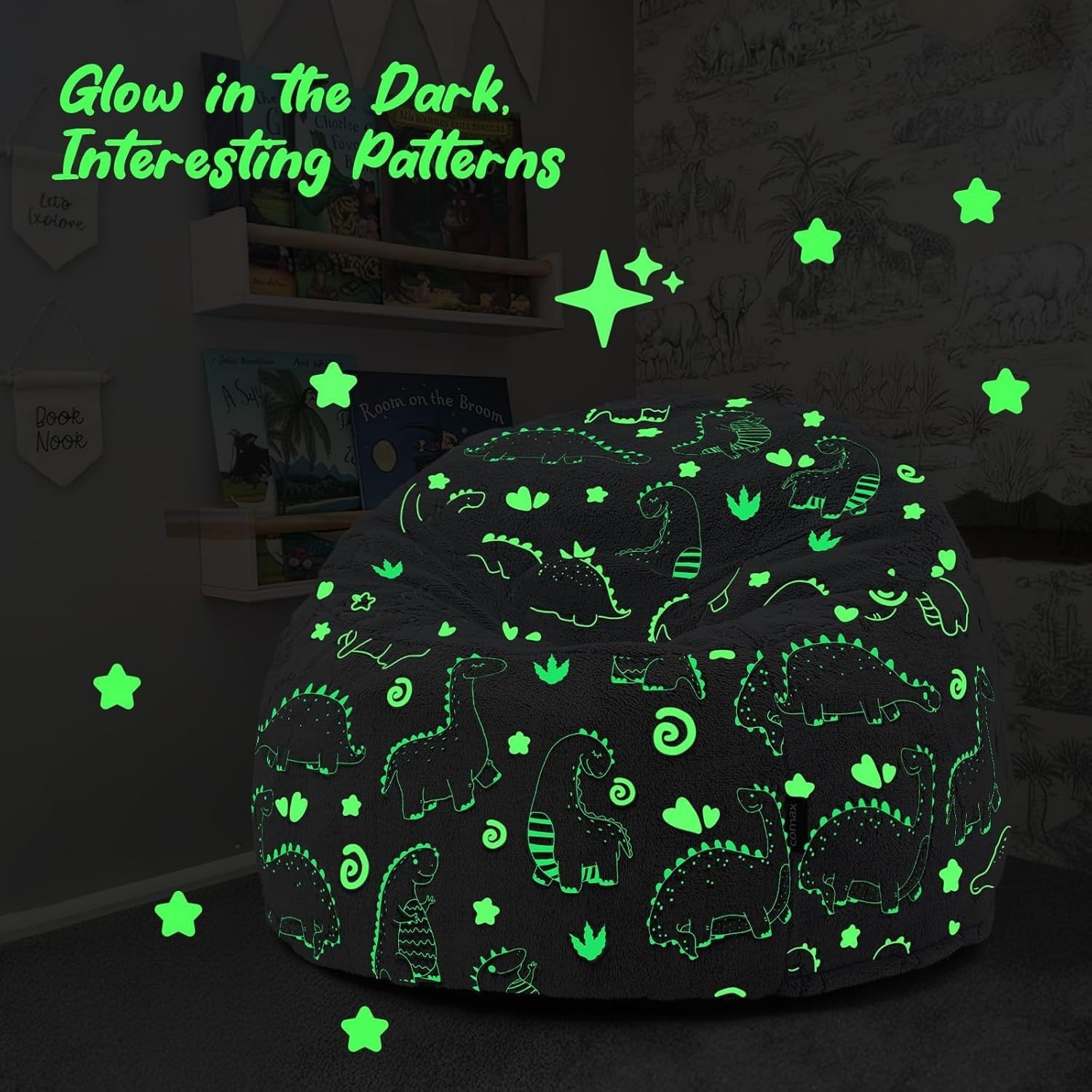 Kids Bean Bag Chair, Glow in the Dark Dinosaur Sofa, Portable, Machine Washable