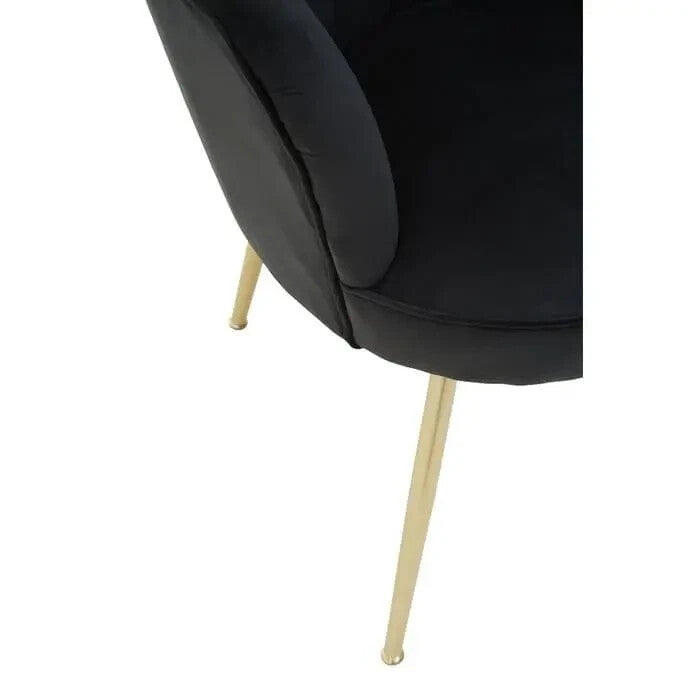 Black Velvet Shell Chair – Scalloped Accent Seat with Gold Metal Legs