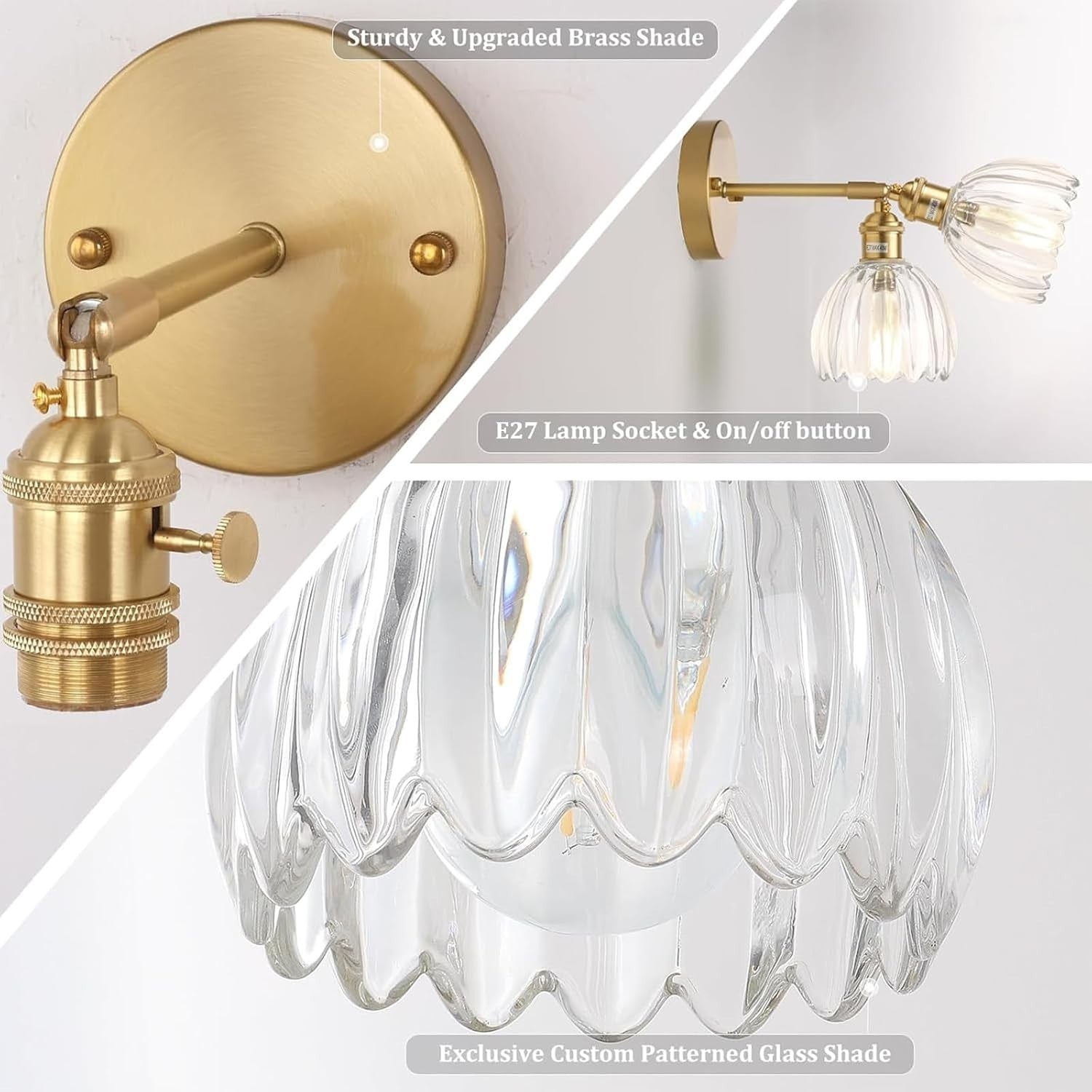 Vintage Gold Wall Sconce Lamp with 180° Adjustable Light & Switch, Indoor