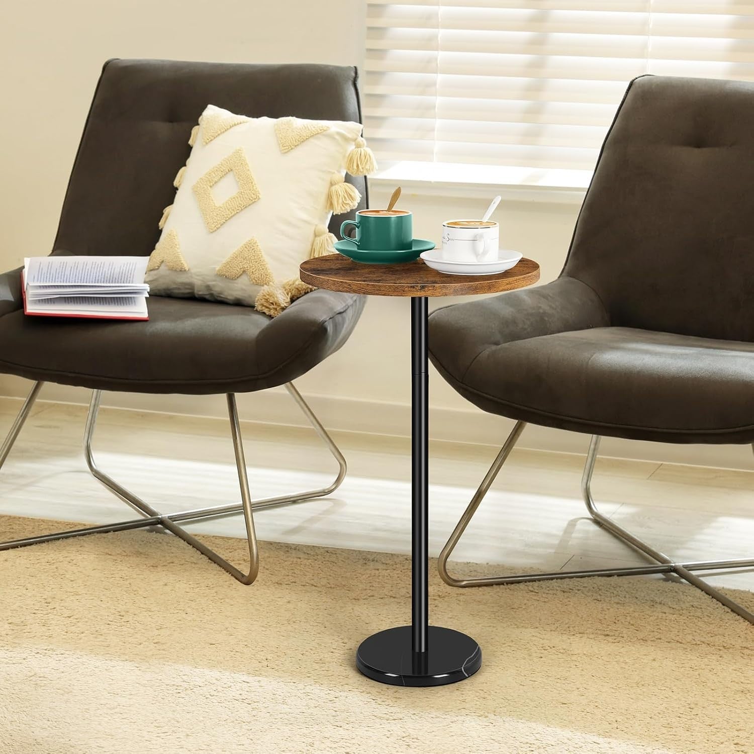 Brown 2-Pack Round Side Tables 32x32x62.5 cm | Small Coffee & Sofa End Tables