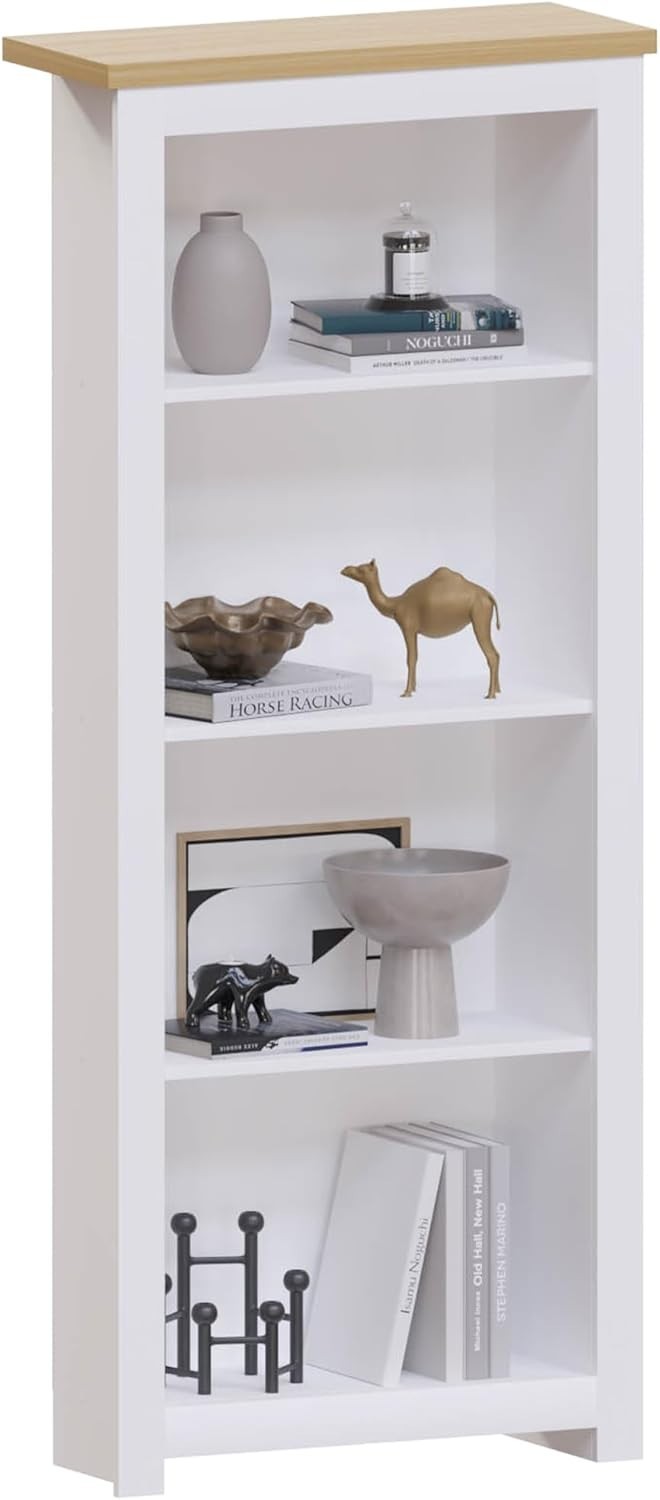 4 Tier White Oak Ladder Bookcase – Modern Display Storage Shelf Unit 140cm