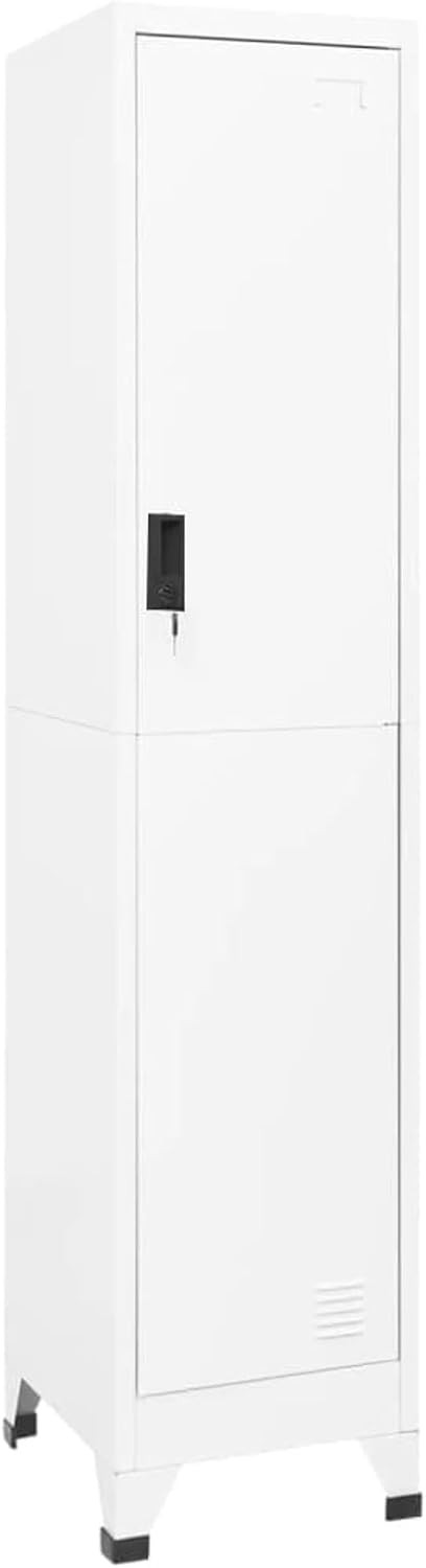 White Metal Locker Cabinet 1 Door Lockable Storage Cupboard Office Gym 180cm