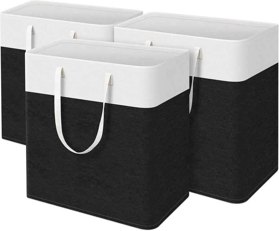 3 Pack 100L Large Laundry Hampers Foldable Clothes Storage Baskets Black