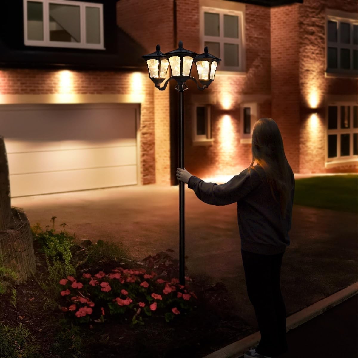 7ft Solar Triple Head Victorian Lamp Post Warm White
