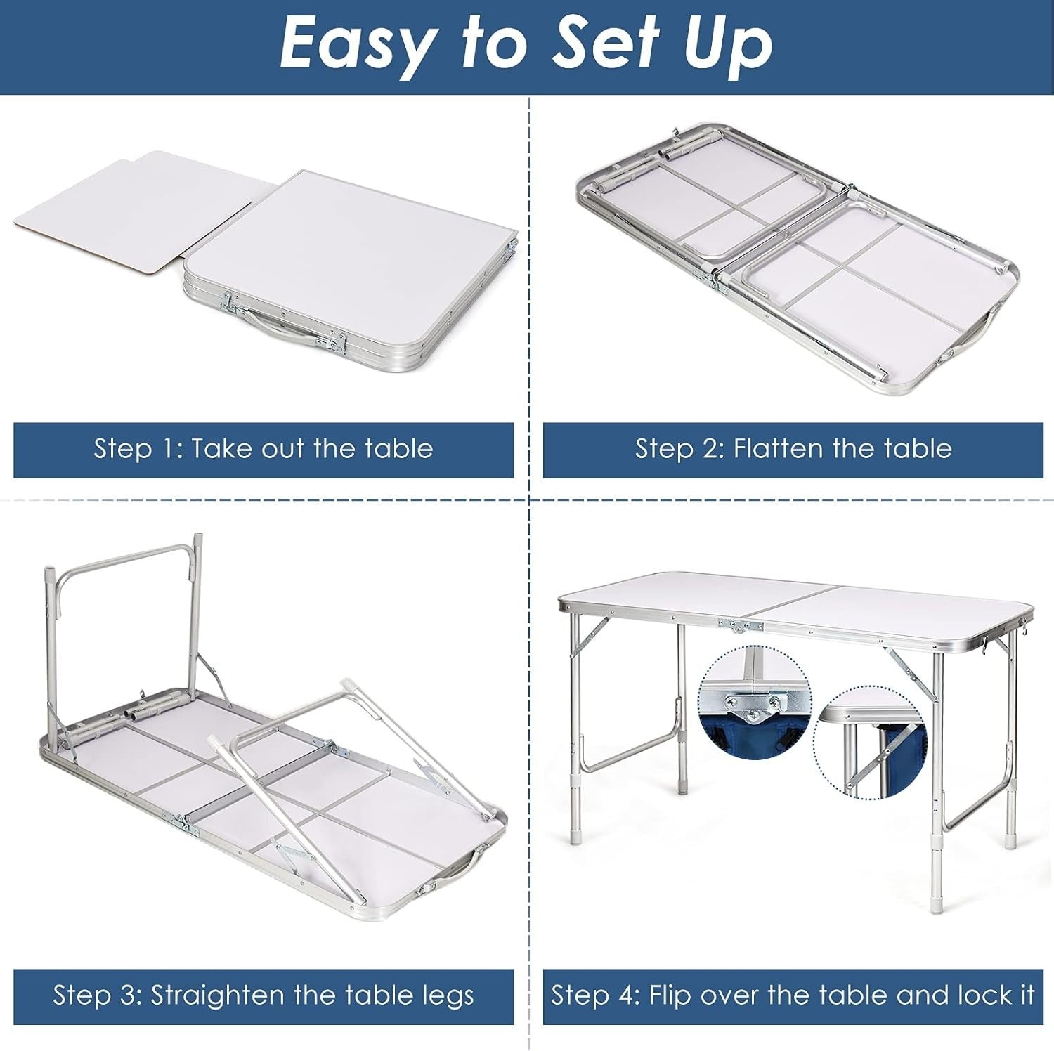 Adjustable Folding Camping Table with Storage Cupboard Organizer Portable