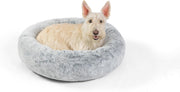 Calming Donut Dog Bed 23x23 Memory Foam Faux Fur Grey